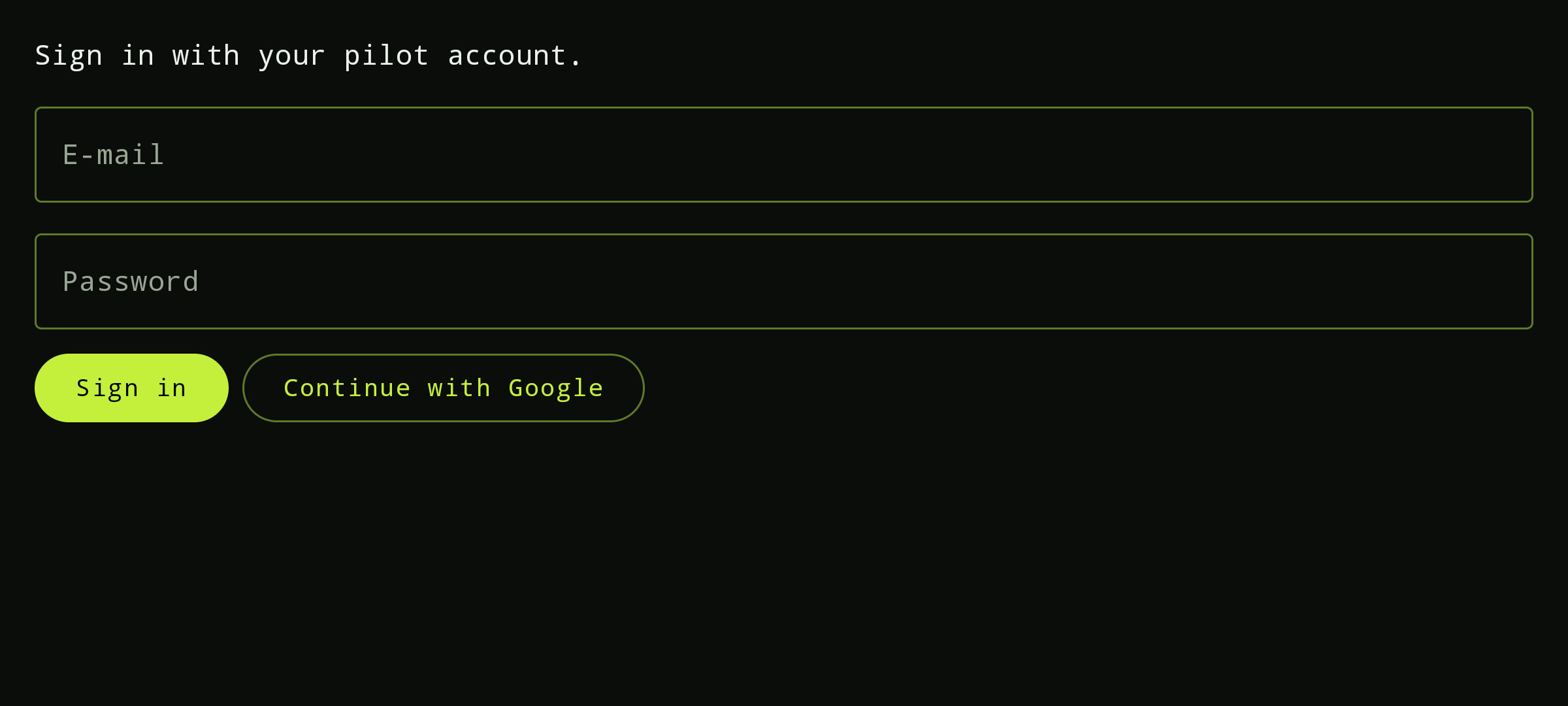 Sign-in screen of the Pilot Bridge app
